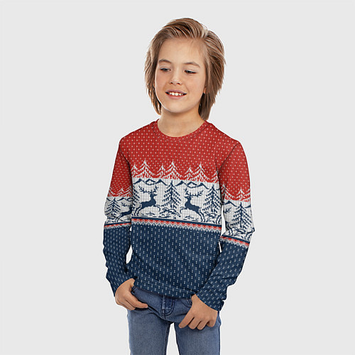 Детский лонгслив Вязаный узор с оленями / 3D-принт – фото 3