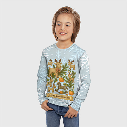 Детский лонгслив С Новым конским годом - новогодний микс / 3D-принт – фото 3