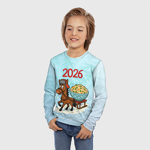 Детский лонгслив Лошадка везет тазик оливье 2026 / 3D-принт – фото 3