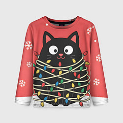 Лонгслив детский Котик в гирлянде, цвет: 3D-принт