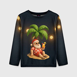 Лонгслив детский Санта чиллит под пальмой, цвет: 3D-принт