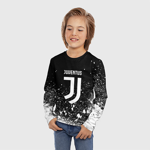 Детский лонгслив Ювентус всплеск белых красок / 3D-принт – фото 3