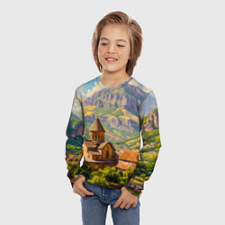Лонгслив детский Горный покой: храм среди облаков, цвет: 3D-принт — фото 2