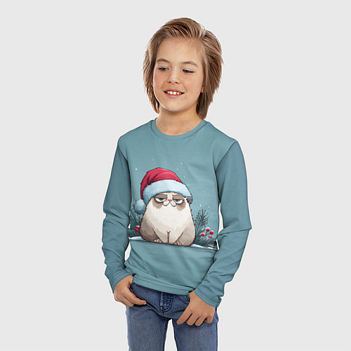 Детский лонгслив Мем котик - Новый год / 3D-принт – фото 3