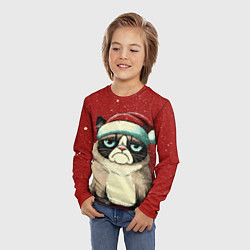 Лонгслив детский Грустный Новогодний мем котик, цвет: 3D-принт — фото 2
