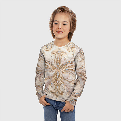 Детский лонгслив Перламутровый орнамент с перьями / 3D-принт – фото 3