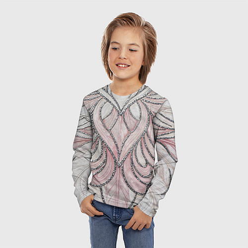 Детский лонгслив Нежно розовый орнамент из перьев / 3D-принт – фото 3