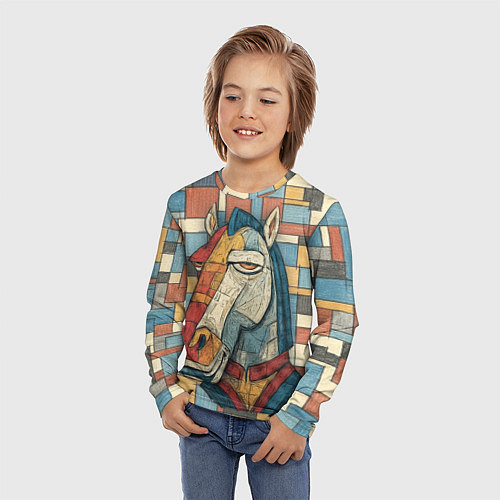 Детский лонгслив Конь и квадраты / 3D-принт – фото 3