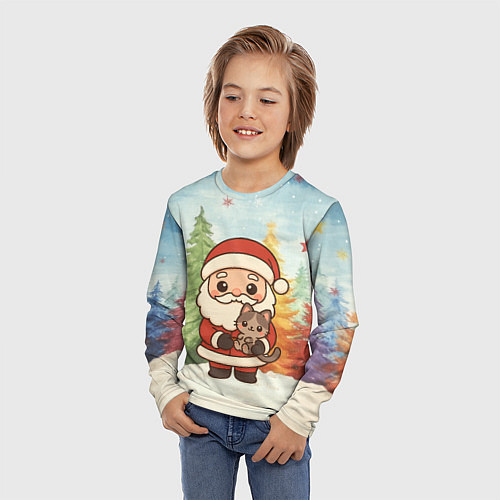 Детский лонгслив Санта с котенком / 3D-принт – фото 3