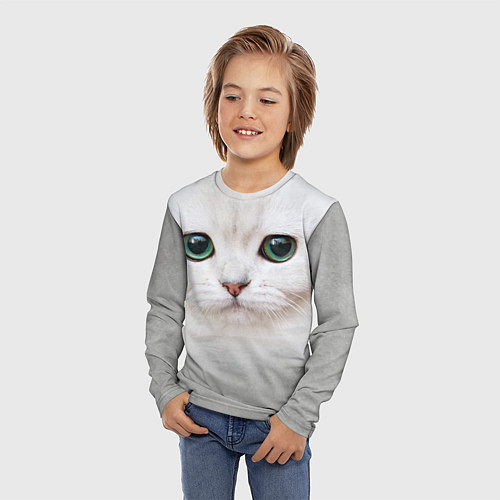 Детский лонгслив Белый котик / 3D-принт – фото 3