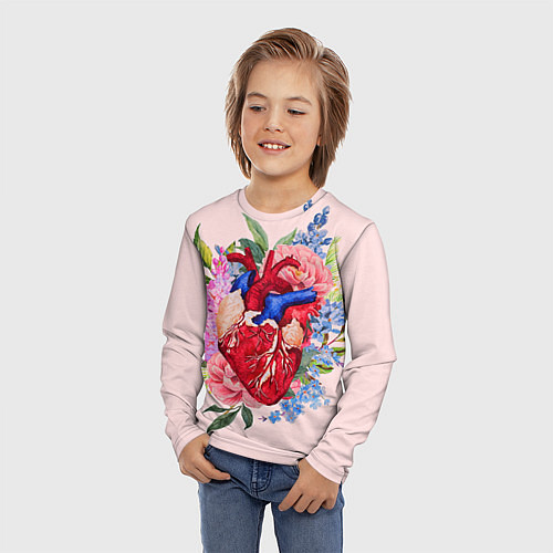 Детский лонгслив Цветочное сердце / 3D-принт – фото 3