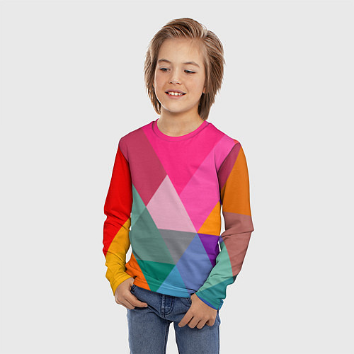 Детский лонгслив Разноцветные полигоны / 3D-принт – фото 3