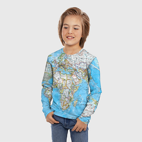 Детский лонгслив Карта мира - политическая / 3D-принт – фото 3