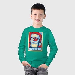 Лонгслив хлопковый детский Santa HOHOHO, цвет: зеленый — фото 2