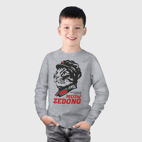 Детский лонгслив Meow Zedong Revolution forever / Меланж – фото 3