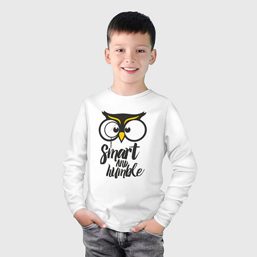 Детский лонгслив Owl: Smart and humble / Белый – фото 3