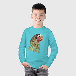 Лонгслив хлопковый детский Полигональный попугай, цвет: бирюзовый — фото 2