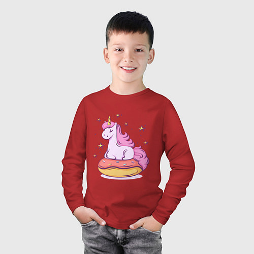Детский лонгслив Единорог на пончике / Красный – фото 3