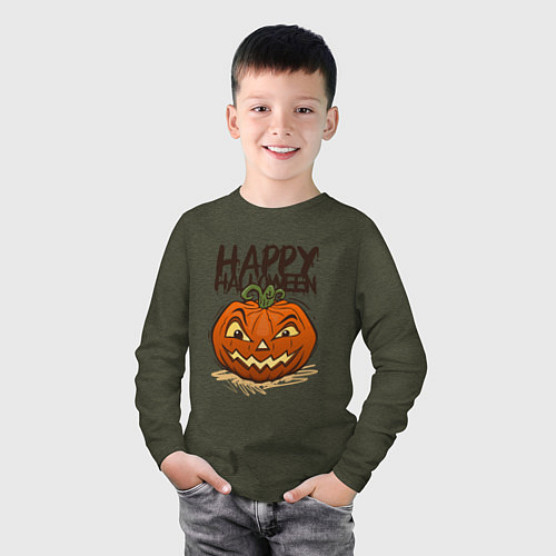 Детский лонгслив Happy halloween / Меланж-хаки – фото 3