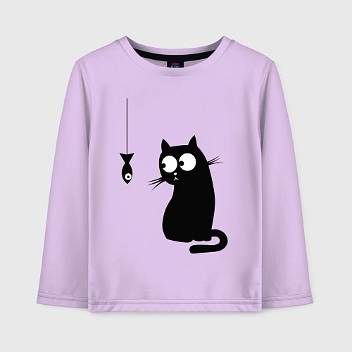 Детский лонгслив Кот и рыба / Лаванда – фото 1