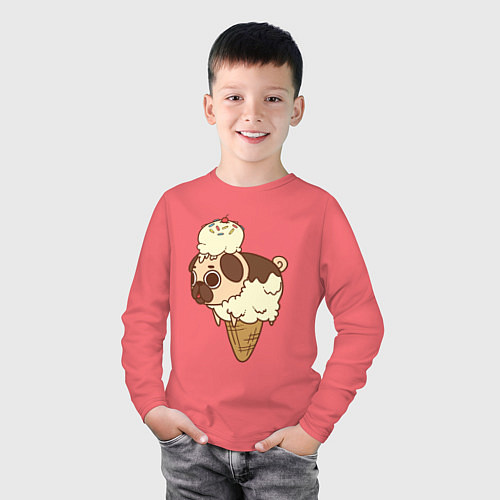Детский лонгслив Мопс-мороженое / Коралловый – фото 3
