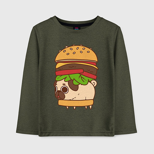 Детский лонгслив Мопс-бургер / Меланж-хаки – фото 1