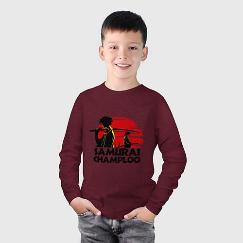 Детский лонгслив Самурай Champloo закат / Меланж-бордовый – фото 3