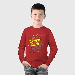 Лонгслив хлопковый детский Супер-сын, цвет: красный — фото 2