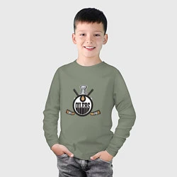 Лонгслив хлопковый детский Edmonton Oilers Hockey, цвет: авокадо — фото 2