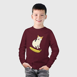 Лонгслив хлопковый детский Cat no banana meme, цвет: меланж-бордовый — фото 2