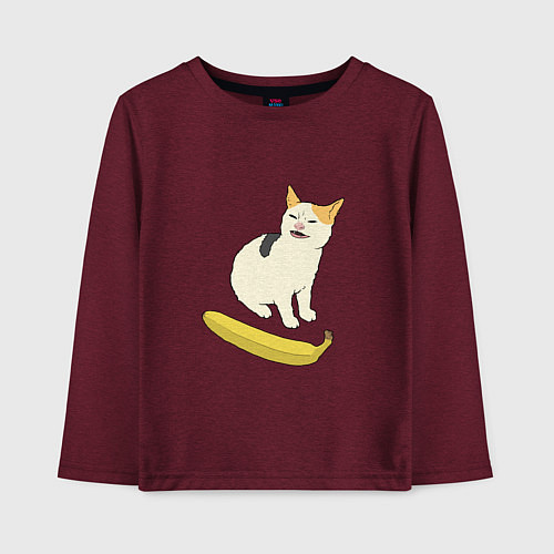 Детский лонгслив Cat no banana meme / Меланж-бордовый – фото 1