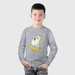 Лонгслив хлопковый детский Cat no banana meme, цвет: меланж — фото 2