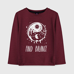 Лонгслив хлопковый детский Find Balance, цвет: меланж-бордовый
