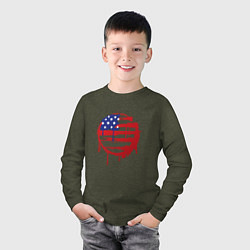Лонгслив хлопковый детский Кровавая Америка цвета меланж-хаки — фото 2