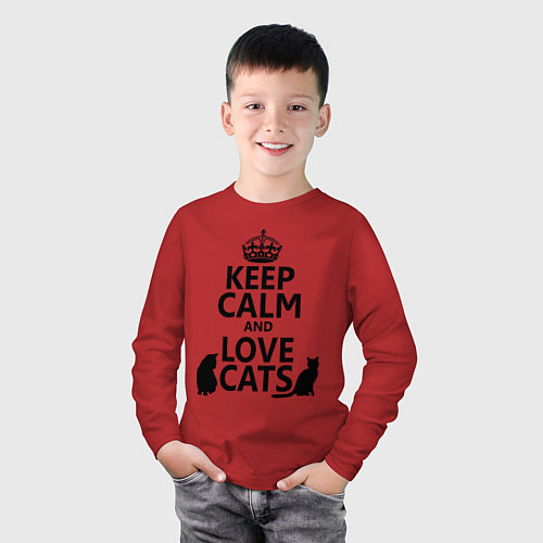 Детский лонгслив Keep Calm & Love Cats / Красный – фото 3