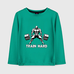 Лонгслив хлопковый детский Train hard тренируйся усердно, цвет: зеленый