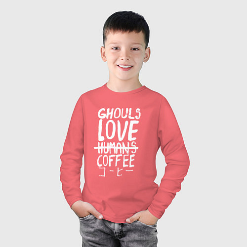 Детский лонгслив Ghouls Love Coffee / Коралловый – фото 3