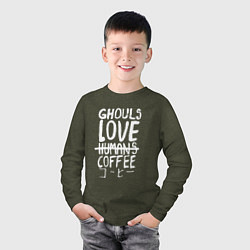 Лонгслив хлопковый детский Ghouls Love Coffee, цвет: меланж-хаки — фото 2