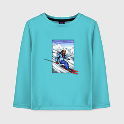 Лонгслив хлопковый детский Лыжный Спорт, цвет: бирюзовый