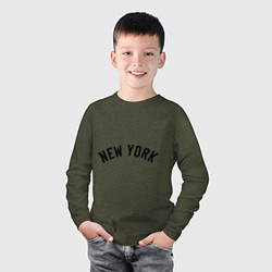 Лонгслив хлопковый детский New York Logo, цвет: меланж-хаки — фото 2