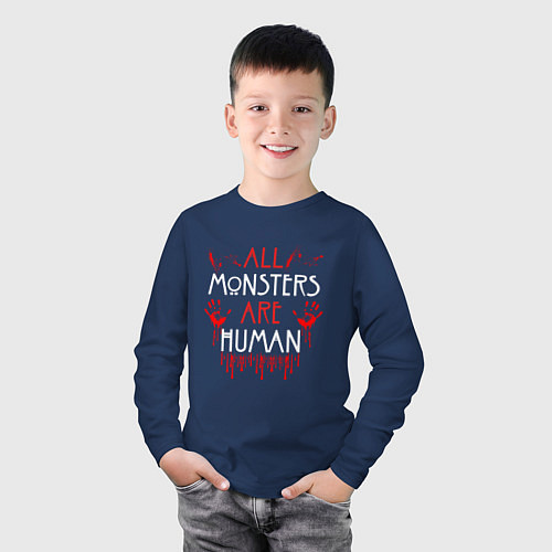 Детский лонгслив ALL MONSTERS ARE HUMAN / Тёмно-синий – фото 3