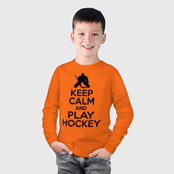 Лонгслив хлопковый детский Keep Calm & Play Hockey, цвет: оранжевый — фото 2