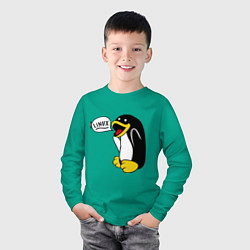 Лонгслив хлопковый детский Пингвин: Linux, цвет: зеленый — фото 2