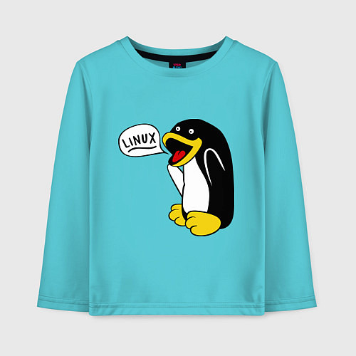 Детский лонгслив Пингвин: Linux / Бирюзовый – фото 1