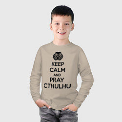 Лонгслив хлопковый детский Keep Calm & Pray Cthulhu, цвет: миндальный — фото 2