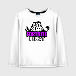 Лонгслив хлопковый детский Eat, Sleep, Fortnite, Repeat, цвет: белый