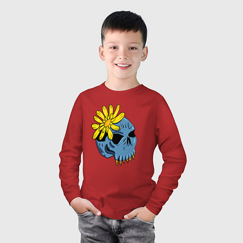 Детский лонгслив Череп с цветком / Красный – фото 3