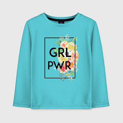 Лонгслив хлопковый детский GRL PWR, цвет: бирюзовый