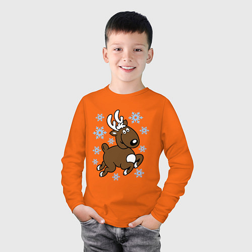Детский лонгслив Олень и снежинки / Оранжевый – фото 3