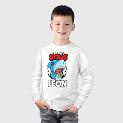 Лонгслив хлопковый детский BRAWL STARS LEON SHARK, цвет: белый — фото 2